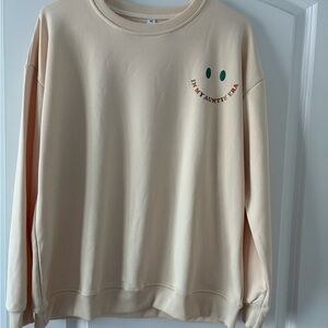 Cream Sweatshirt with Smiley Face